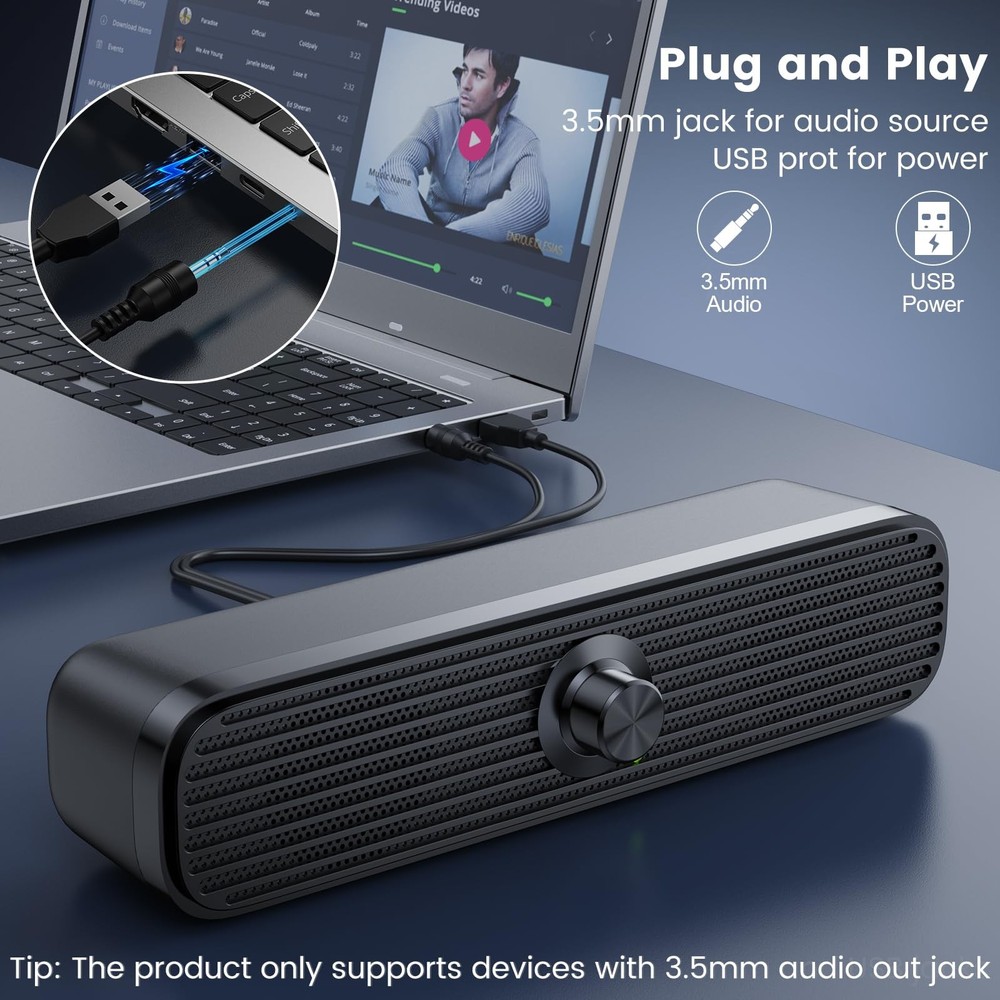 Computer Speakers for Desktop Laptop Tablet, USB Powered PC Speakers, Small S...