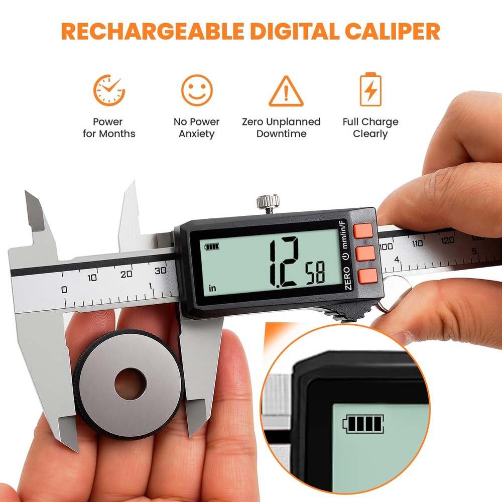 6 Inch Rechargeable Digital Caliper LCD Screen Micrometer Measure Tool DIY