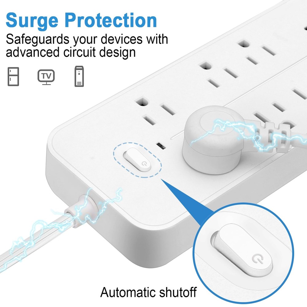 Power Bars Surge Protector 6 Outlets 4 USB Flat Plug Extension Cord Wall Mount