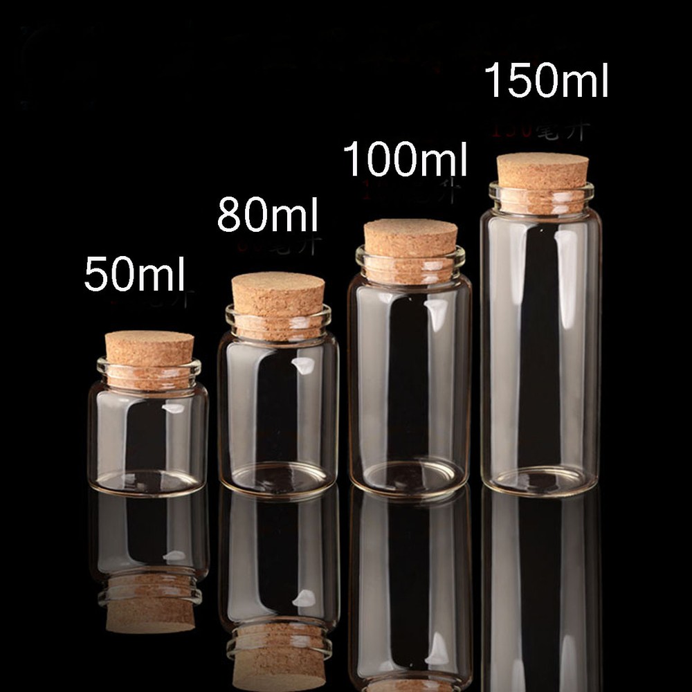 47mm Wedding ClearGlass Bottles With Cork Lab Storage Jars Tool Multi-Size