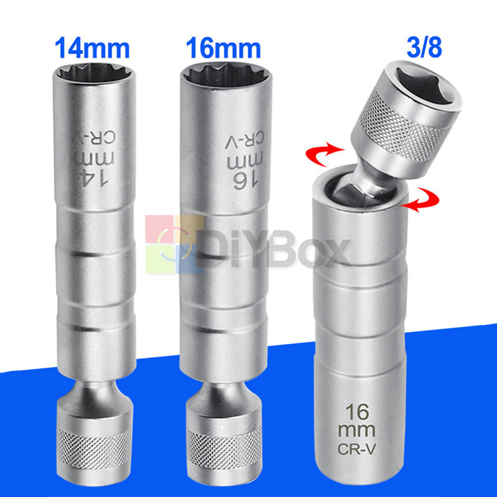 14&16mm 3/8" Drive Thin Walled Magnetic Spark Plug Socket Remover Installer Tool