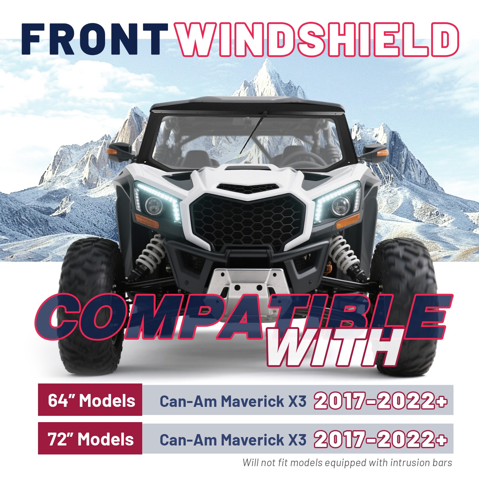 Glass Front Windshield w/ Wiper for Can-Am Maverick X3 DS Turbo 2017+ 18 19 ATV