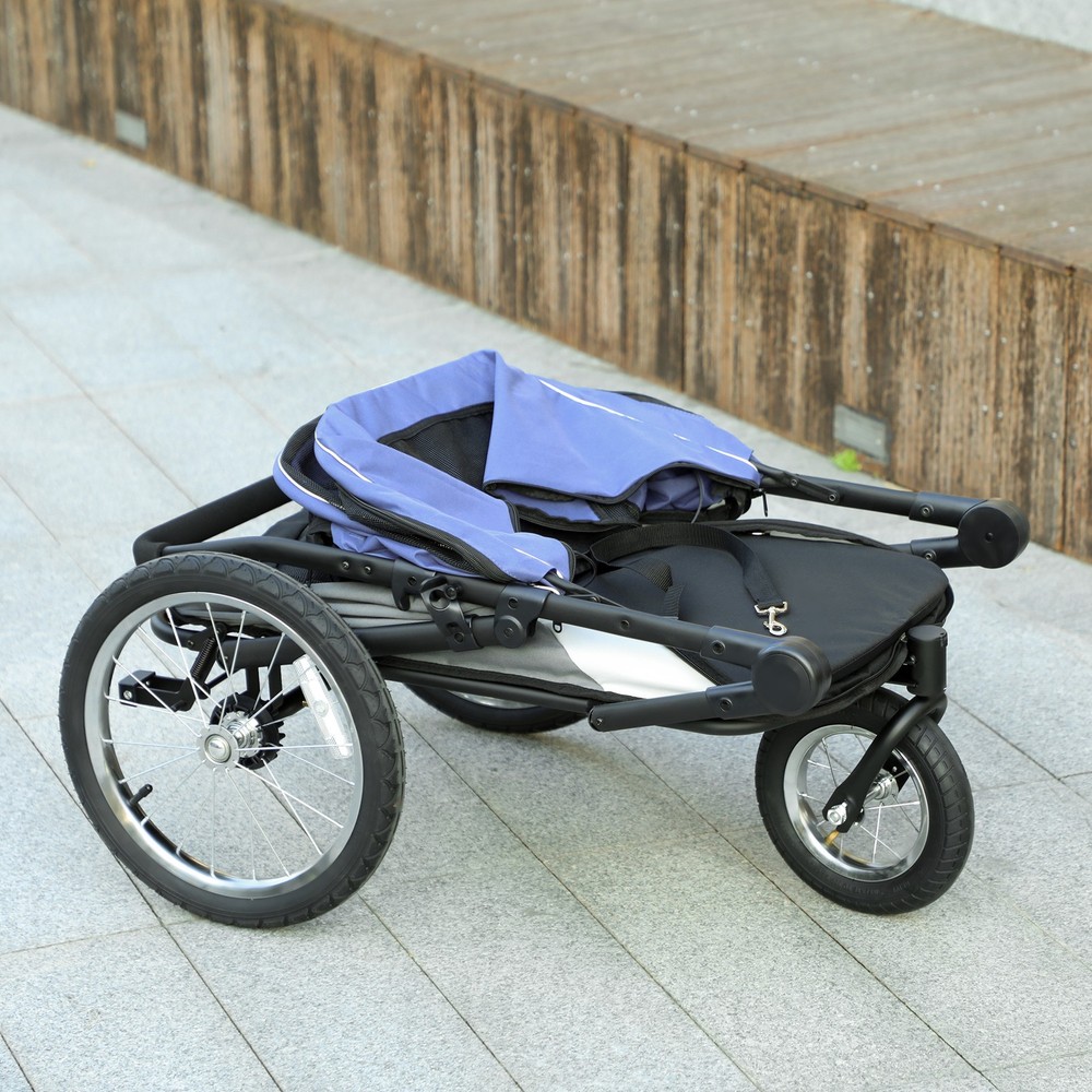 3 Wheels Dog Stroller w/ One-Hand Fold, Rubber Wheels, Blue