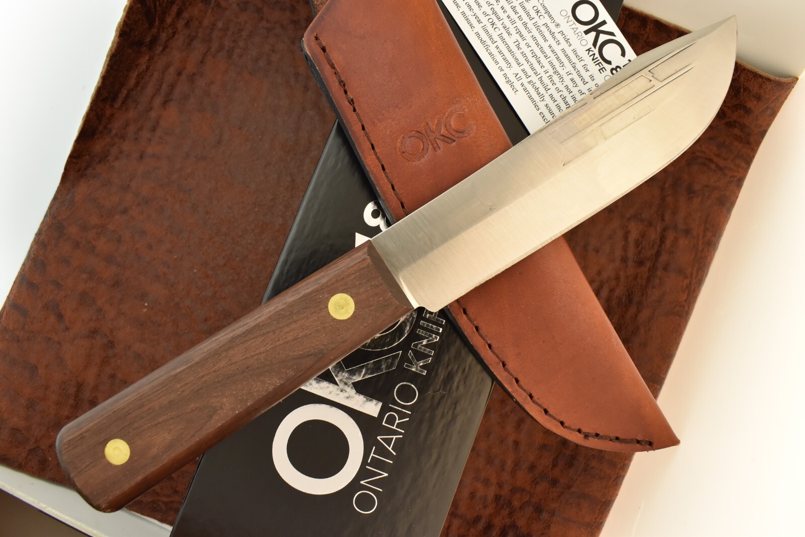 OLD HICKORY MADE IN USA WOOD FIXED BLADE HUNTING SKINNING BUTCHER KNIFE ONTARIO