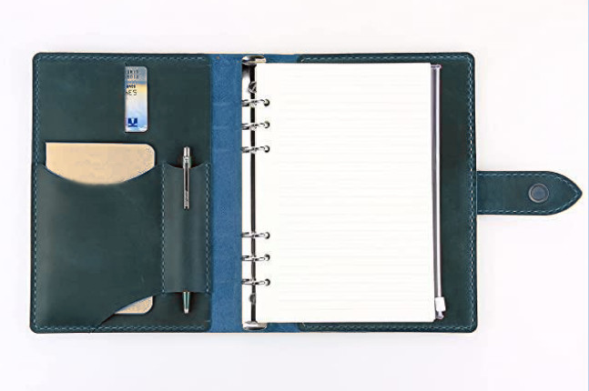 A5 loose leaf Writing notes Notebook binder Diary Notepad cow leather blue Q408
