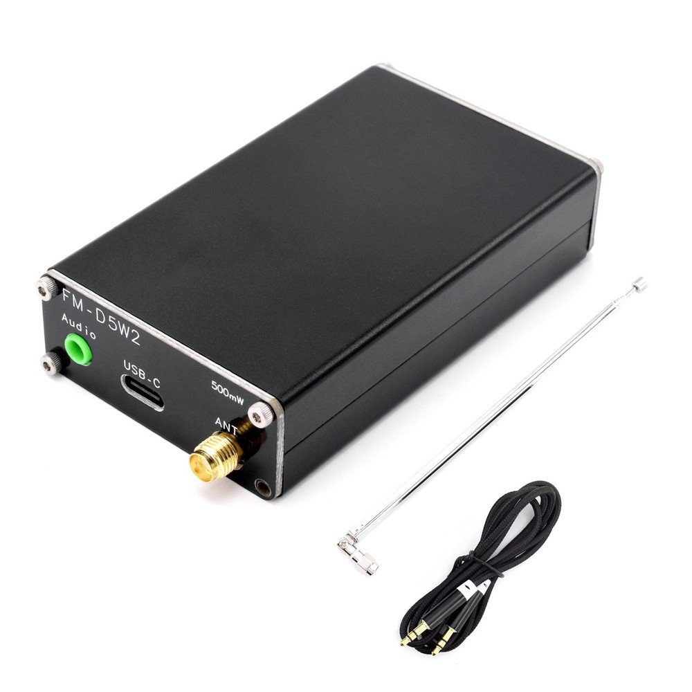 FM-D5W2 5V 0.5W FM Transmitter 76MHz-108MHz LCD Display Stereo Audio w/ Antenna