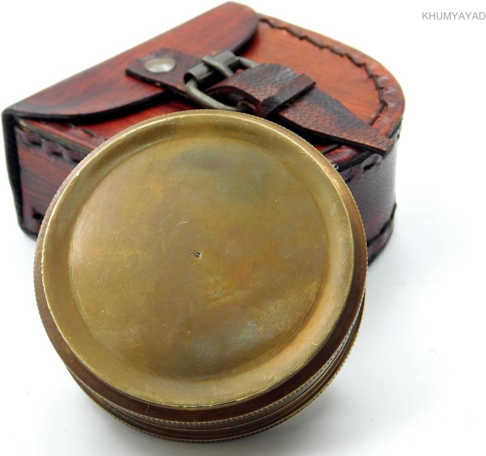Brass Hand Made Fully Functional Compass with Leather Case & Robert Frost Poem E