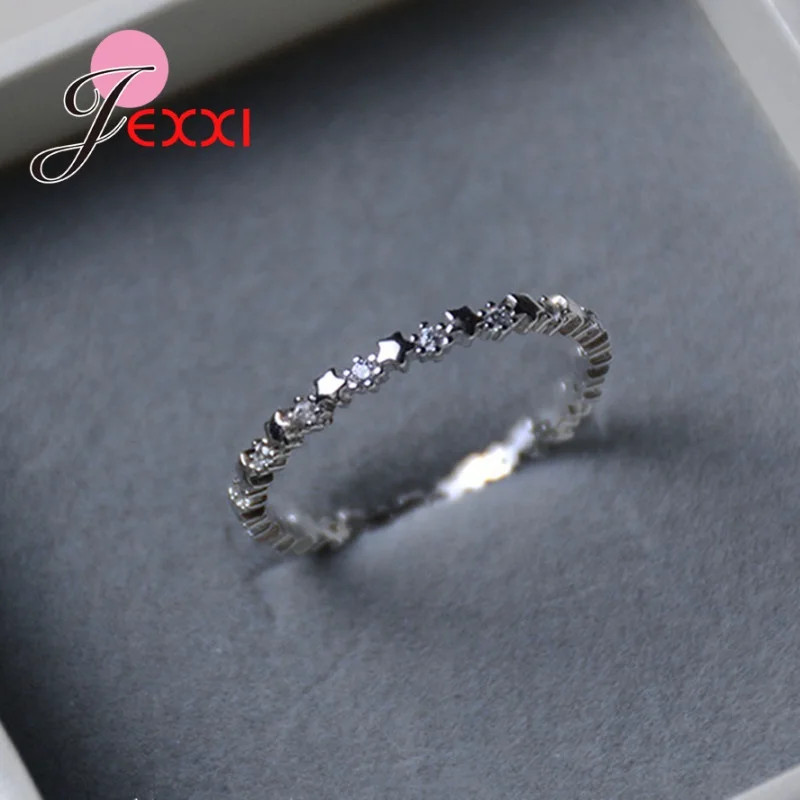 Luxury Original Delicate Solid 925 Silver Needle stars Finger Ring Authentic