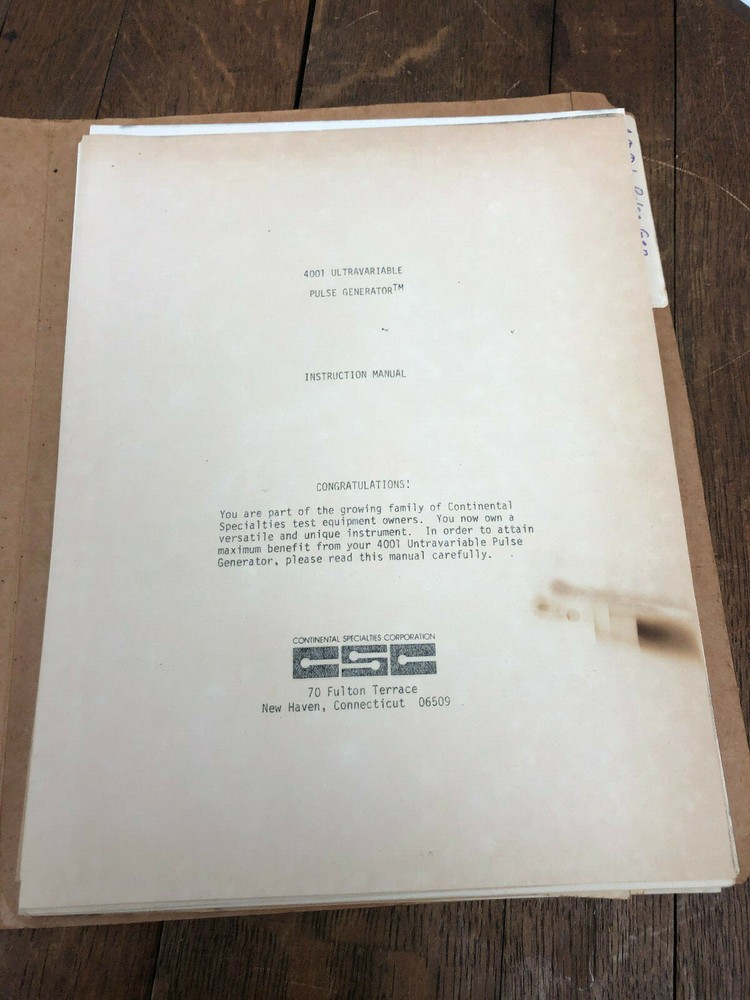 4001 Ultravariable Pulse Generator Instruction Manual