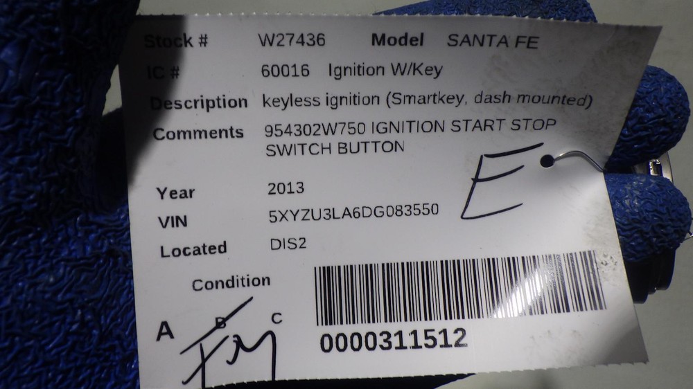 13 HYUNDAI SANTA FE IGNITION START STOP SWITCH BUTTON 954302W750
