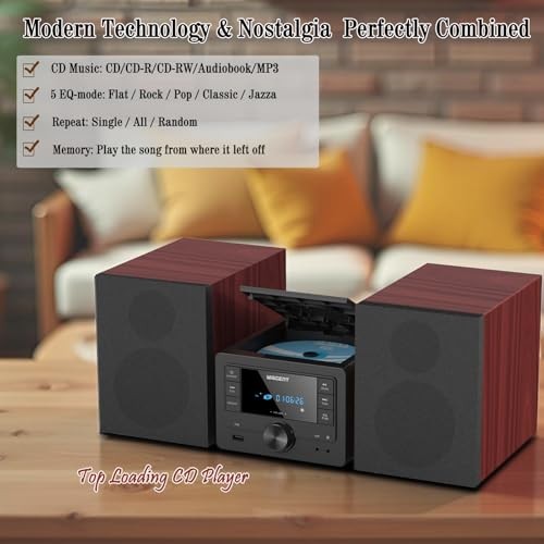 Bluetooth Stereo System 40W for Home, CD Player with Wireless Streaming, Black