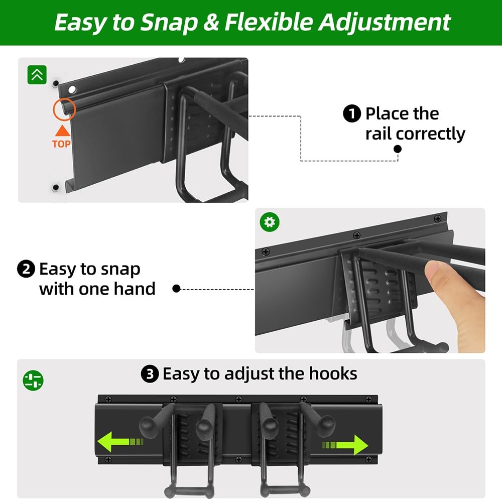 PIYILO Garage Tool Organizer Wall Mount 48 inch Double-Layer 6-Hook, Black