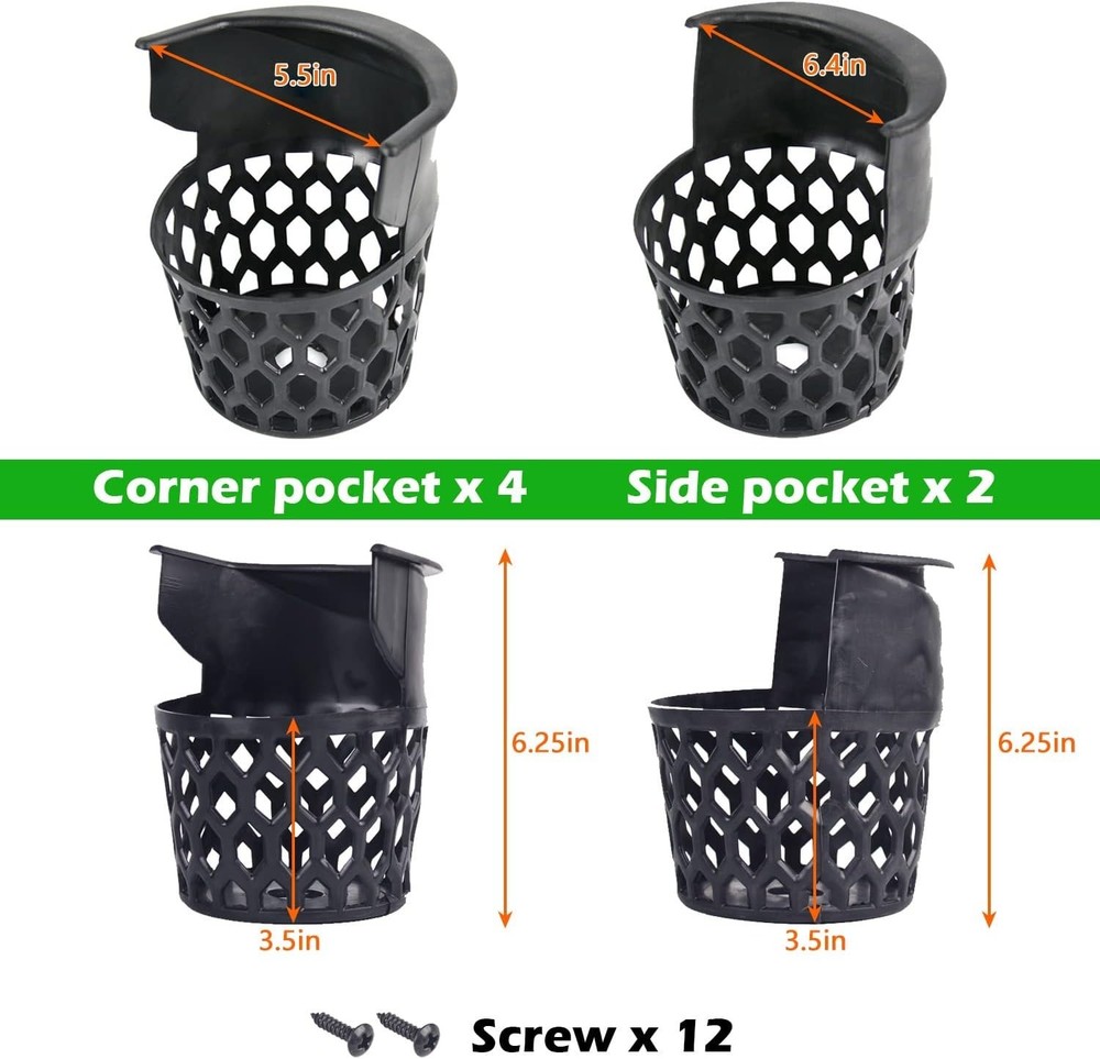 Set of 6 Pool Table Replacement Pockets Heavy Duty Plastic Web Billiard Pockets