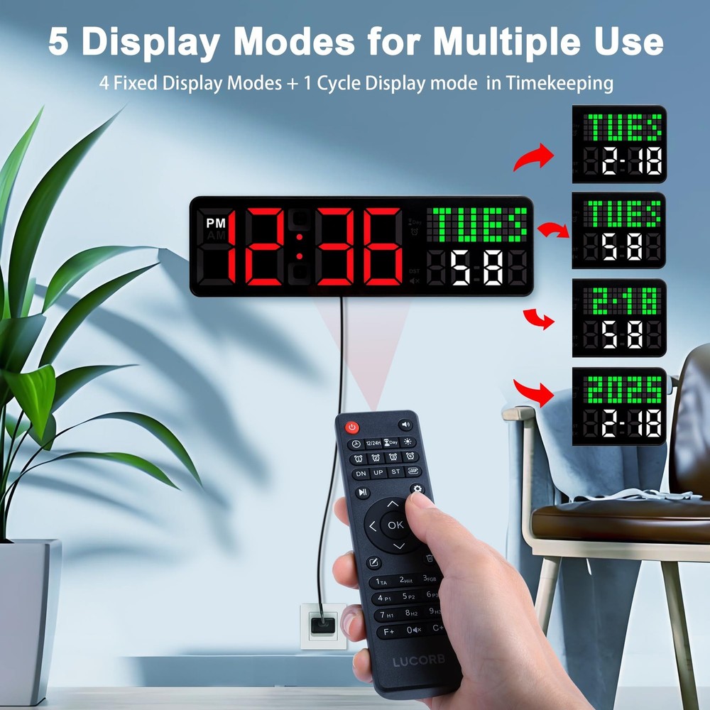 LUCORB Gym Clock Timer, Workout with Seconds | 5 Display Large, Black