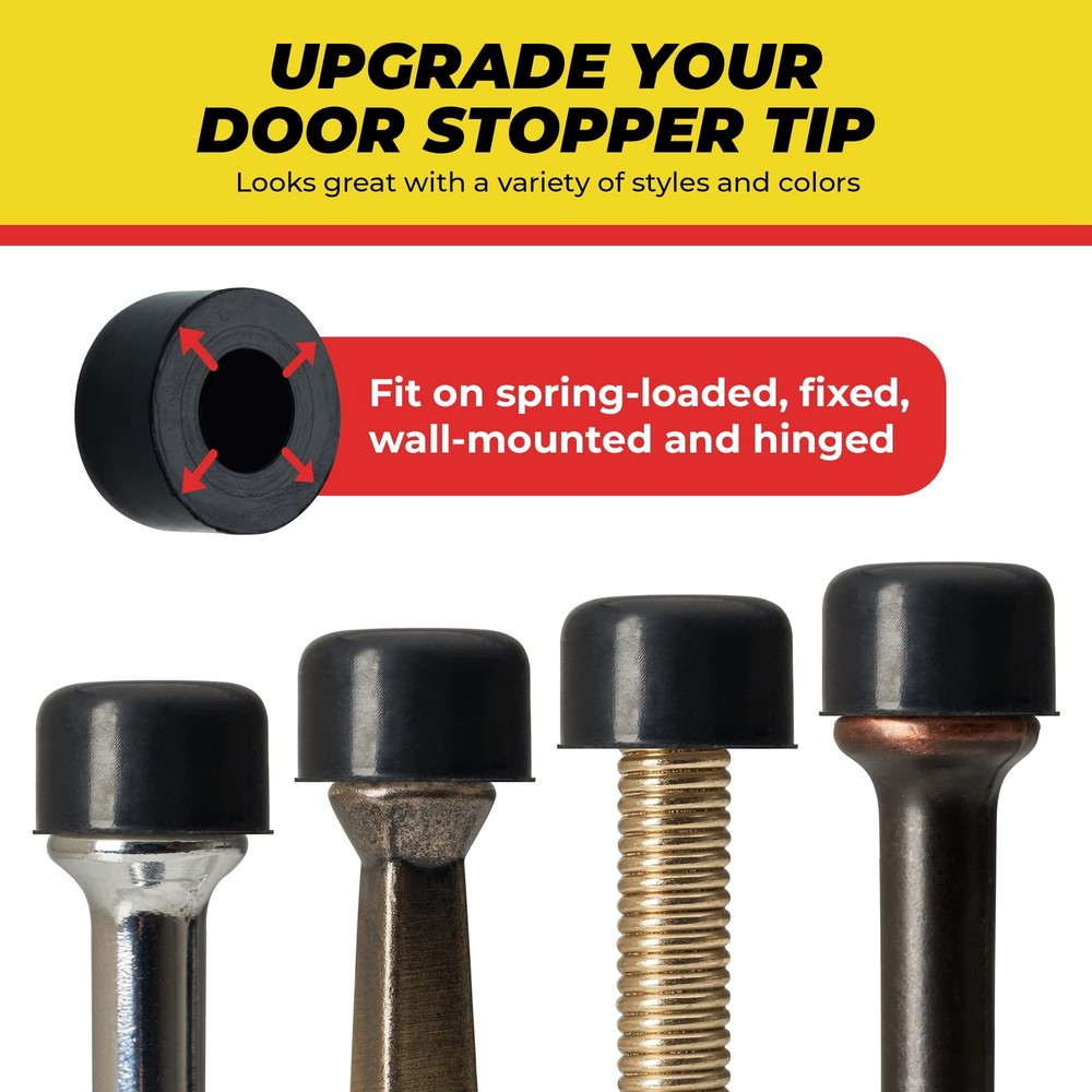 Premium Rubber Door Stop Stud Replacement Tips – Doorstopper Bumpers, Black
