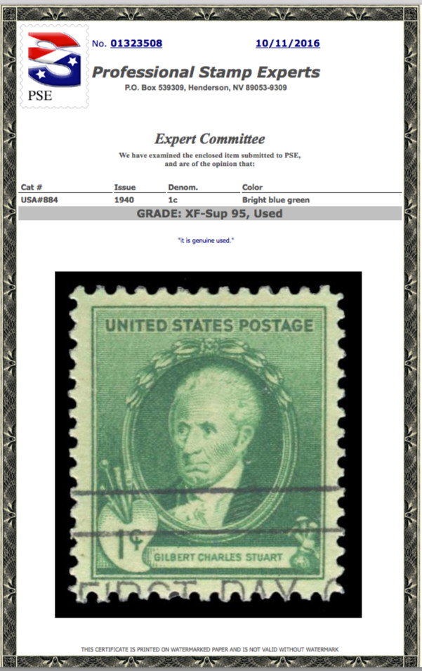 #884 Used, PSE Graded 95, Cert # 01323508