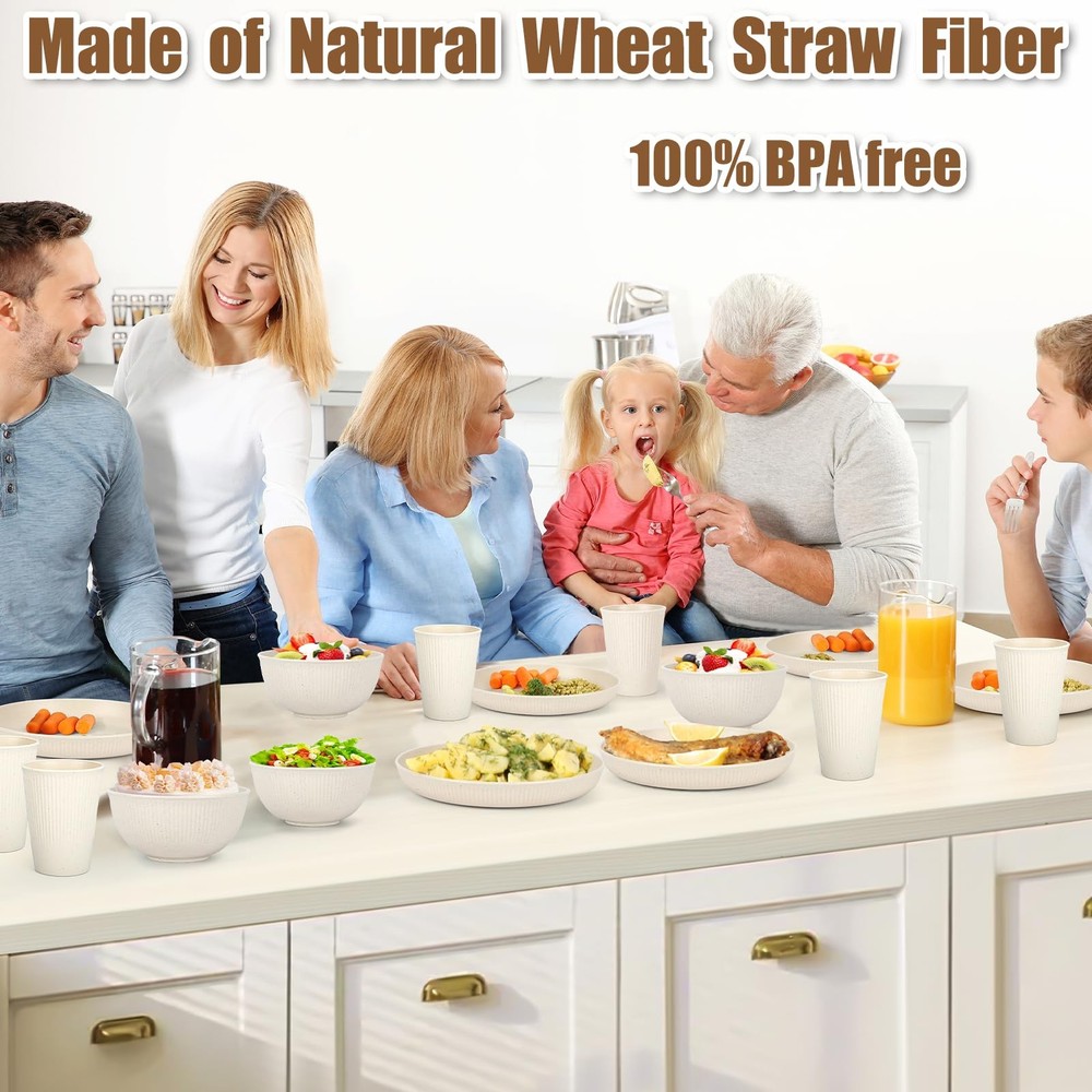 18PCS Wheat Straw Dinnerware Sets Unbreakable Reusable Set Beige