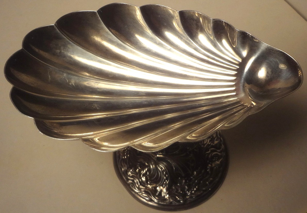 📌e1900's DURGIN STERLING SILVER - (191 GRAMS) - DOLPHIN 6" SHELL COMPOTE - #107