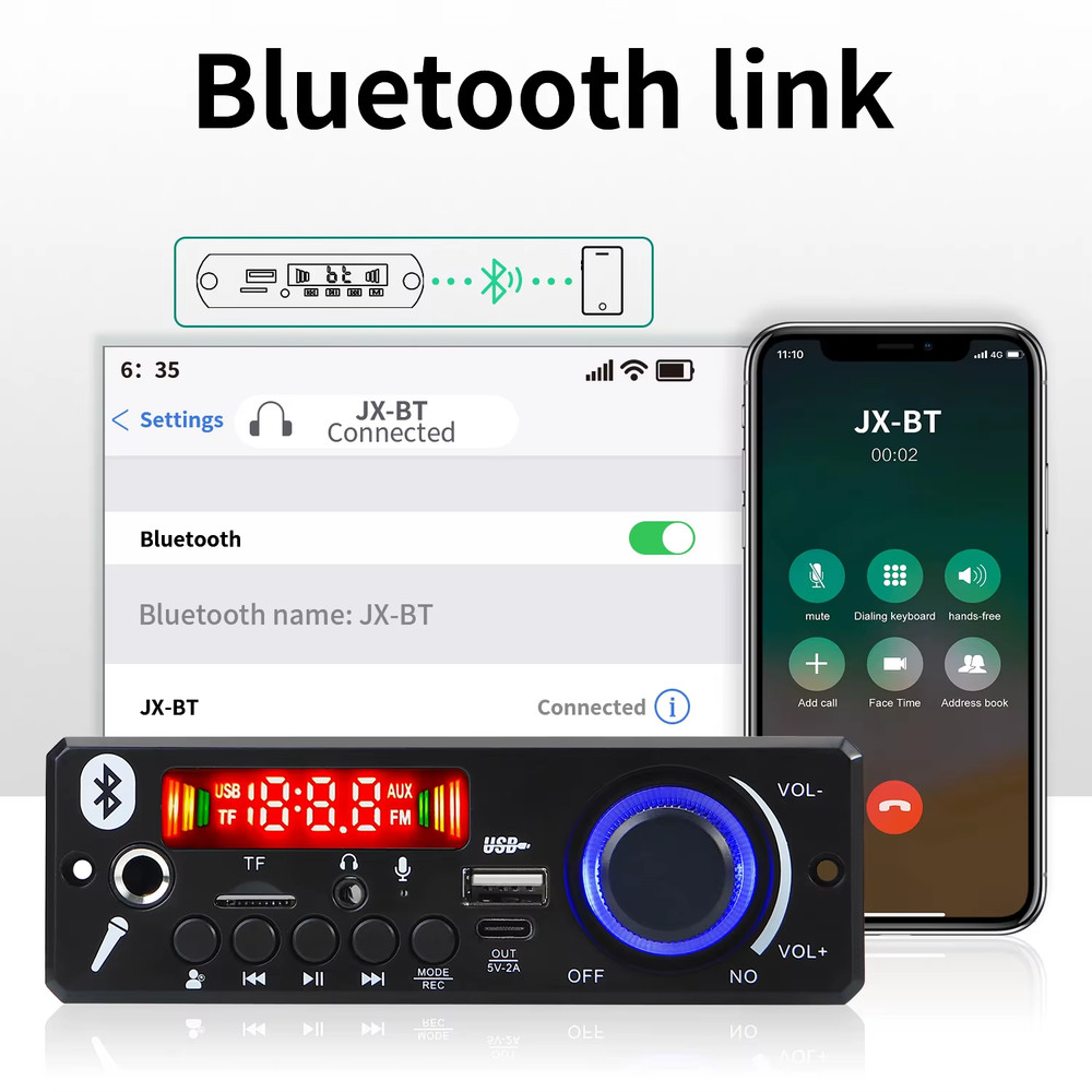 Bluetooth MP3 amplifier amp module 8V-24V USB-C mic input w/ remote - BRAND NEW