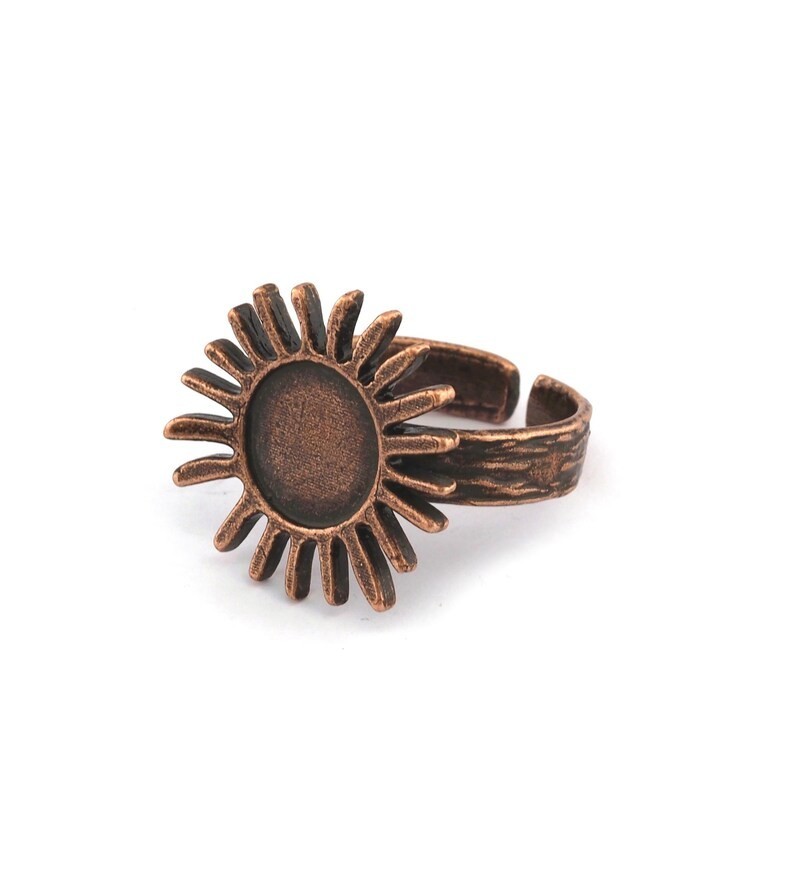 Sun Ring,Adjustable ,Round Blank Bezel Setting-Antique Copper plated Brass 5616
