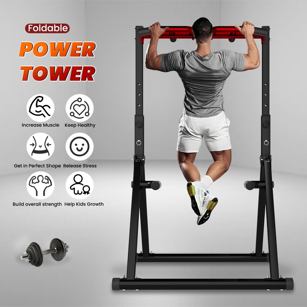 Power Tower Pull Up Dip Station Pull Up Bar Adjustable, Multifunction Home Gy...