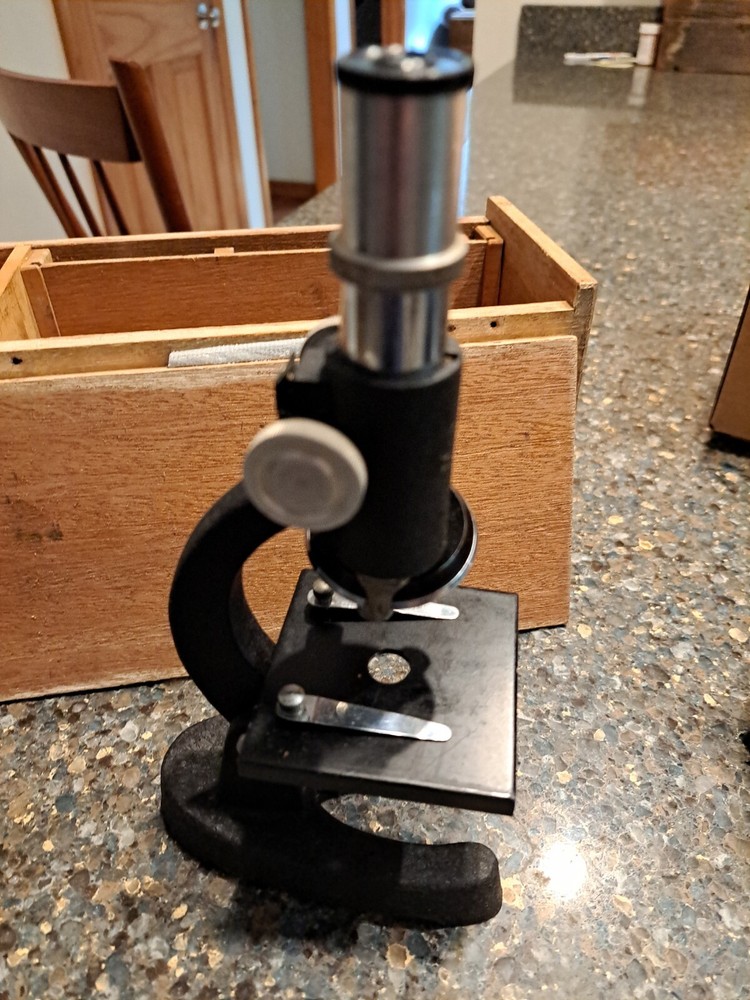 Vintage stellar microscope with Wooden Box.