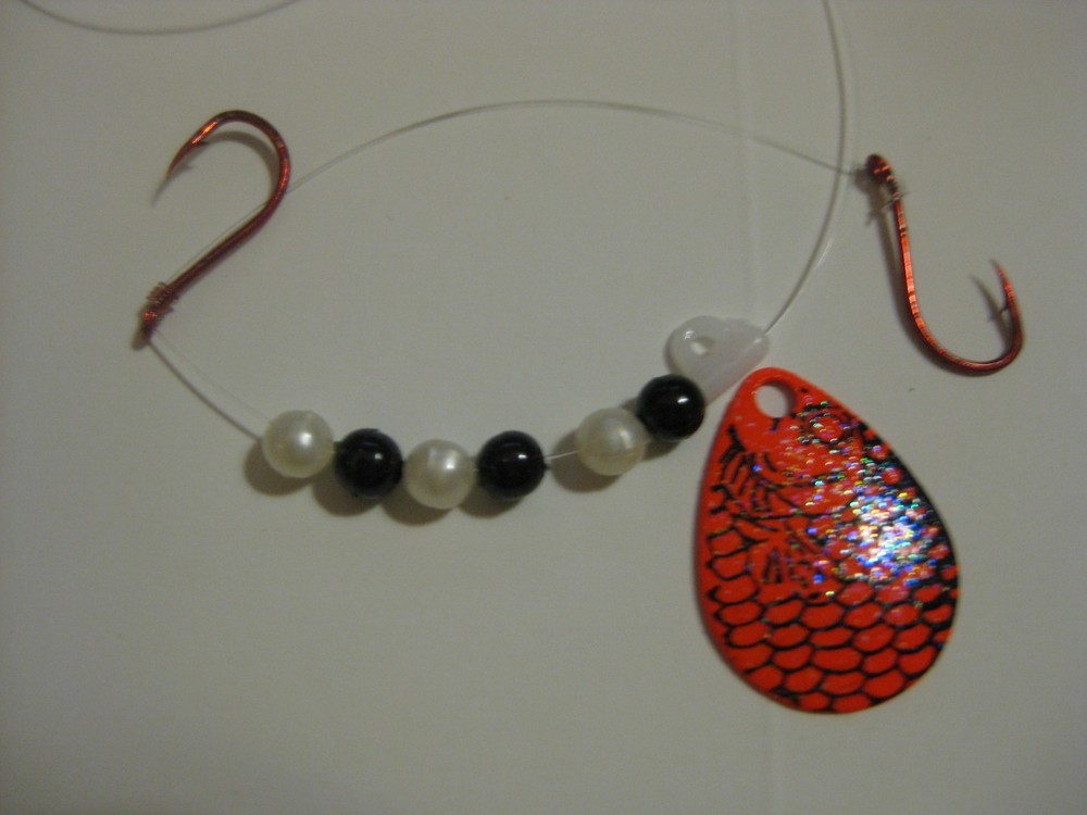 Walleye 2 Hook Spinner Rigs Crawler Harness (Orange Fish Scale)