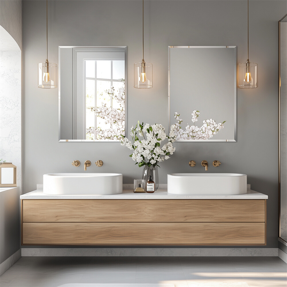 Frameless Rectangle Bathroom Vanity Wall Mirror Beveled Edge Shatterproof Mirror