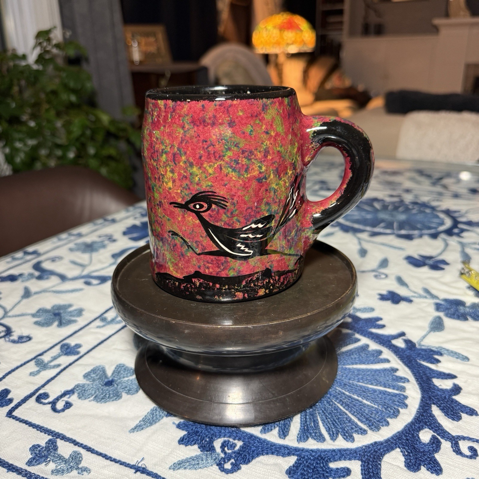 Signed Mana Pottery Coffee Cup Mug Road Runner Vase Bird San Pedro Arizona VTG