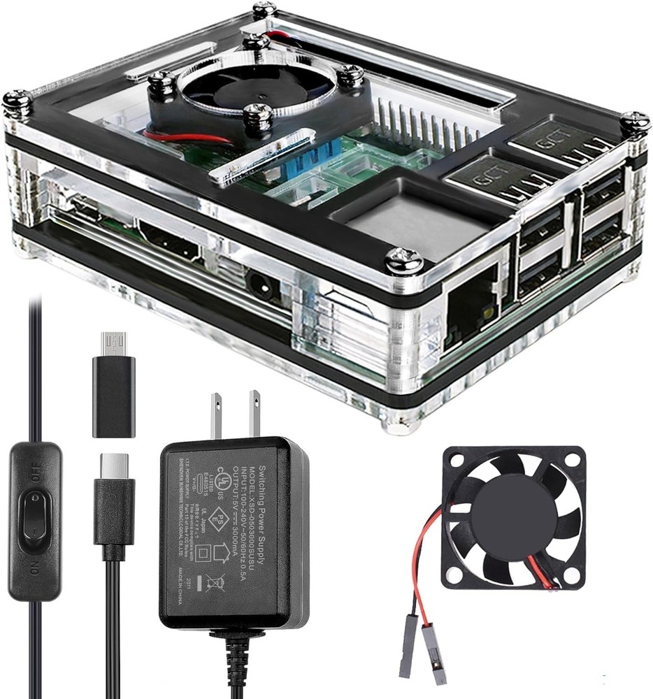 Efficient Raspberry Pi 3B+ Case with Quiet Fan, Heatsinks & ON/OFF Power Supply