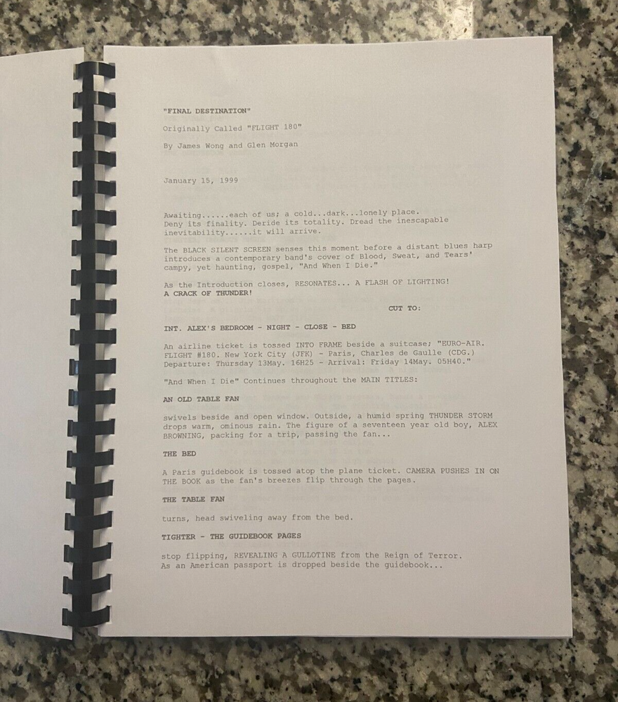 Final Destination Horror Movie Script Reprint Full Screenplay Script