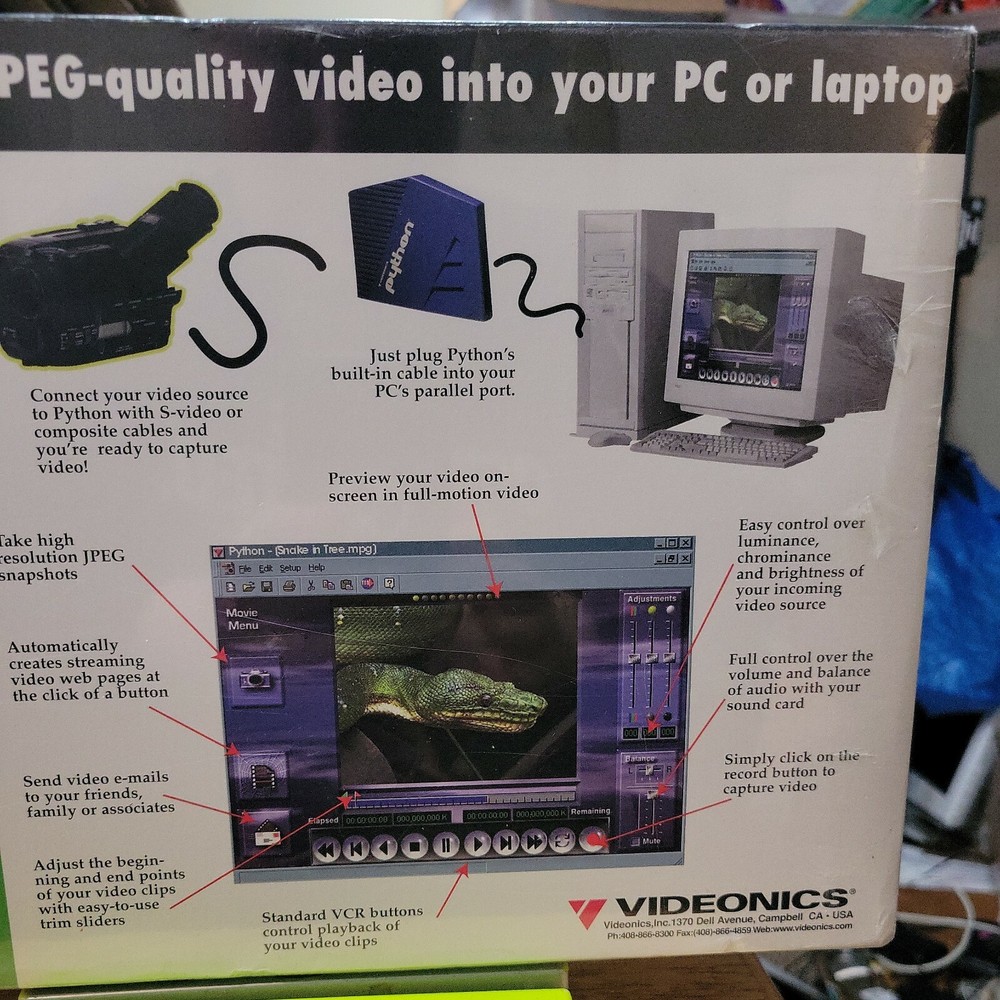 Vintage Gaming Videonics Python Video Capture Card w/ Free Software NEW SEALED