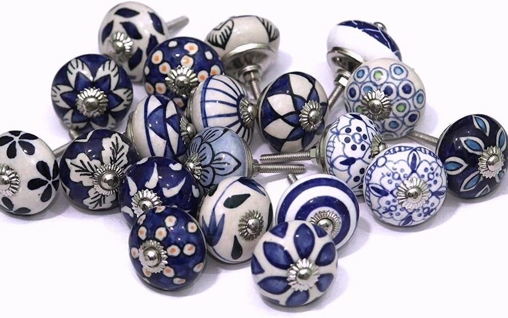Indian 20 PC Painted Colorful Cermic Door Knobs Pull Handles Cabinet Hand