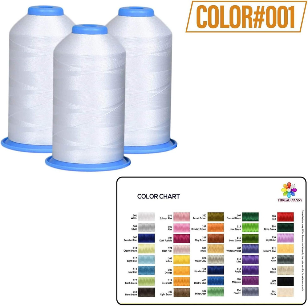 Huge Machine Embroidery Thread White 3 Pack X-Large Polyester Cones 5500 Yards E