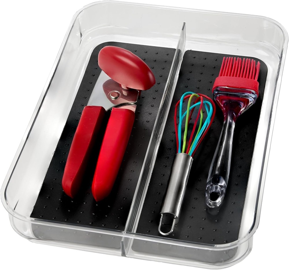 2 Compartment Drawer Organizer Multi-Purpose Storage Bin W/ Soft Grip Lining &