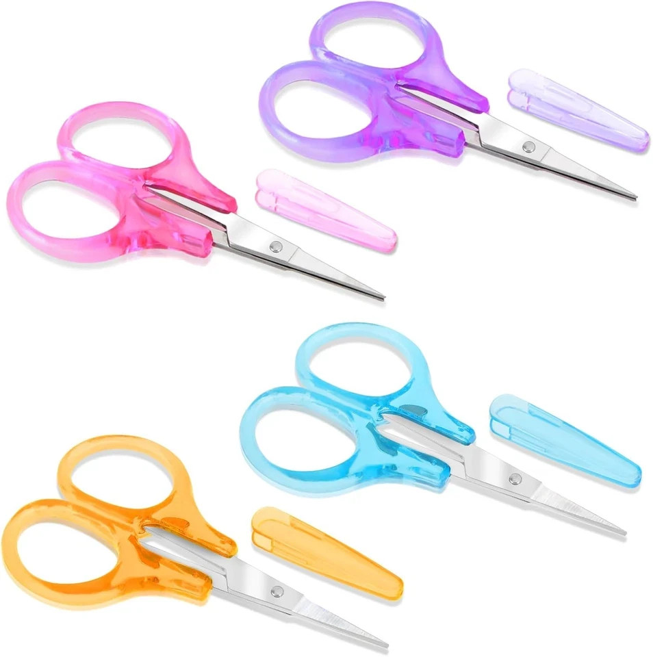 4 Pcs Mini Scissors Small Embroidery Scissors with Protective Cover for Knitting