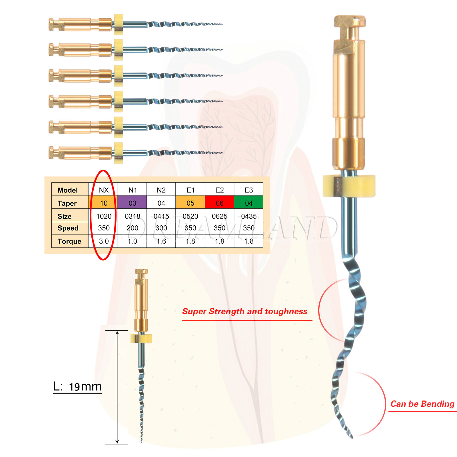 6pcs Dental Endo Files Canal Root Pre-shaper NiTi Rotary Engine Use USA NX