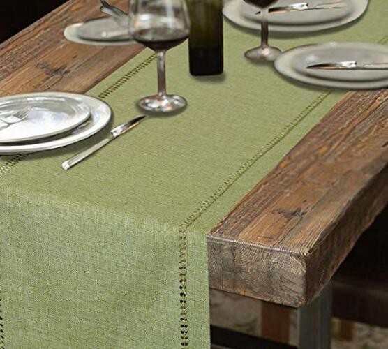 Grelucgo Handcrafted Solid Color Dining Table Runner, Double 14 x 72 Sage Green
