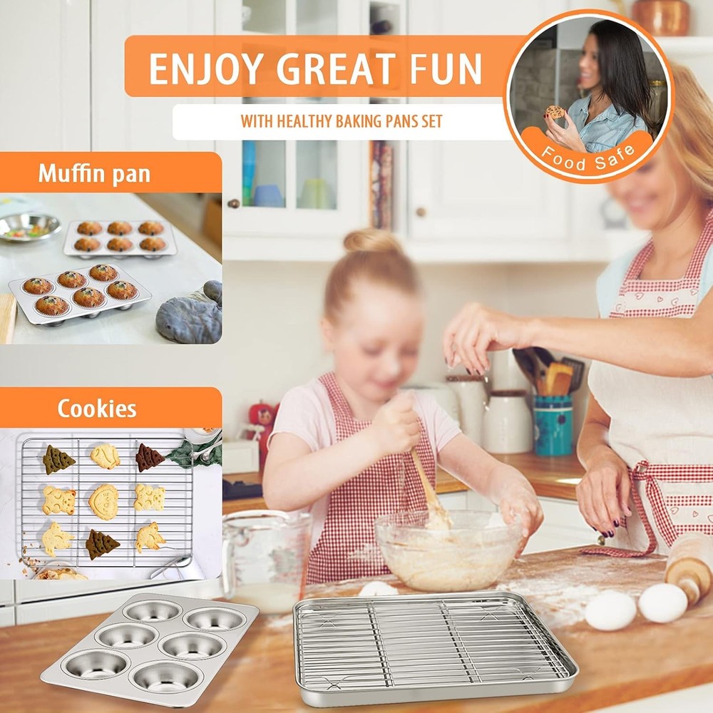 Toaster Oven Bakeware Set 8-Piece Stainless Steel Small Baking Pan Set Include
