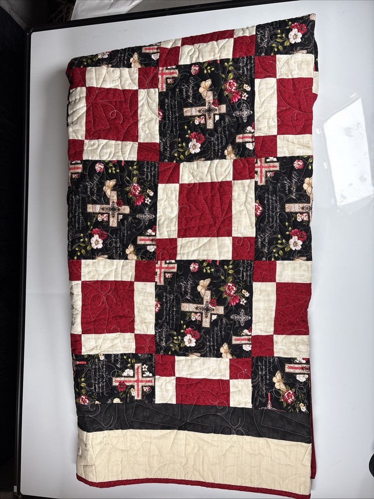 65" X 80" Handmade LAP Quilt Religious Fabrics