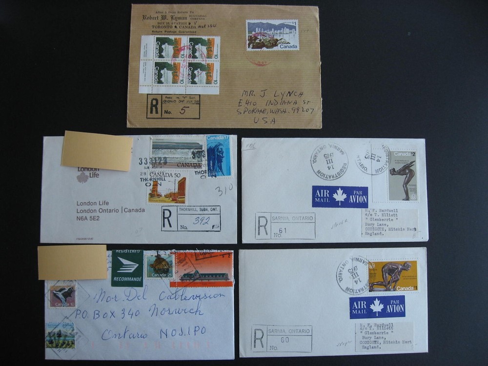 Canada 5 old registered covers