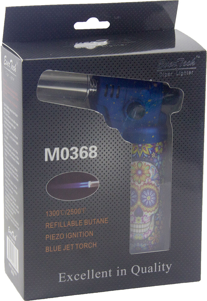 Ever Tech Double Table Torch Lighter Adjustable Flame Refillable Skull BL