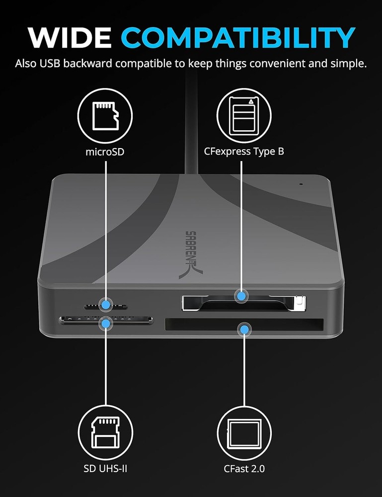 USB-C Multi-Card Reader for CFexpress Type B, CFast 2.0, and microSD/SD Cards