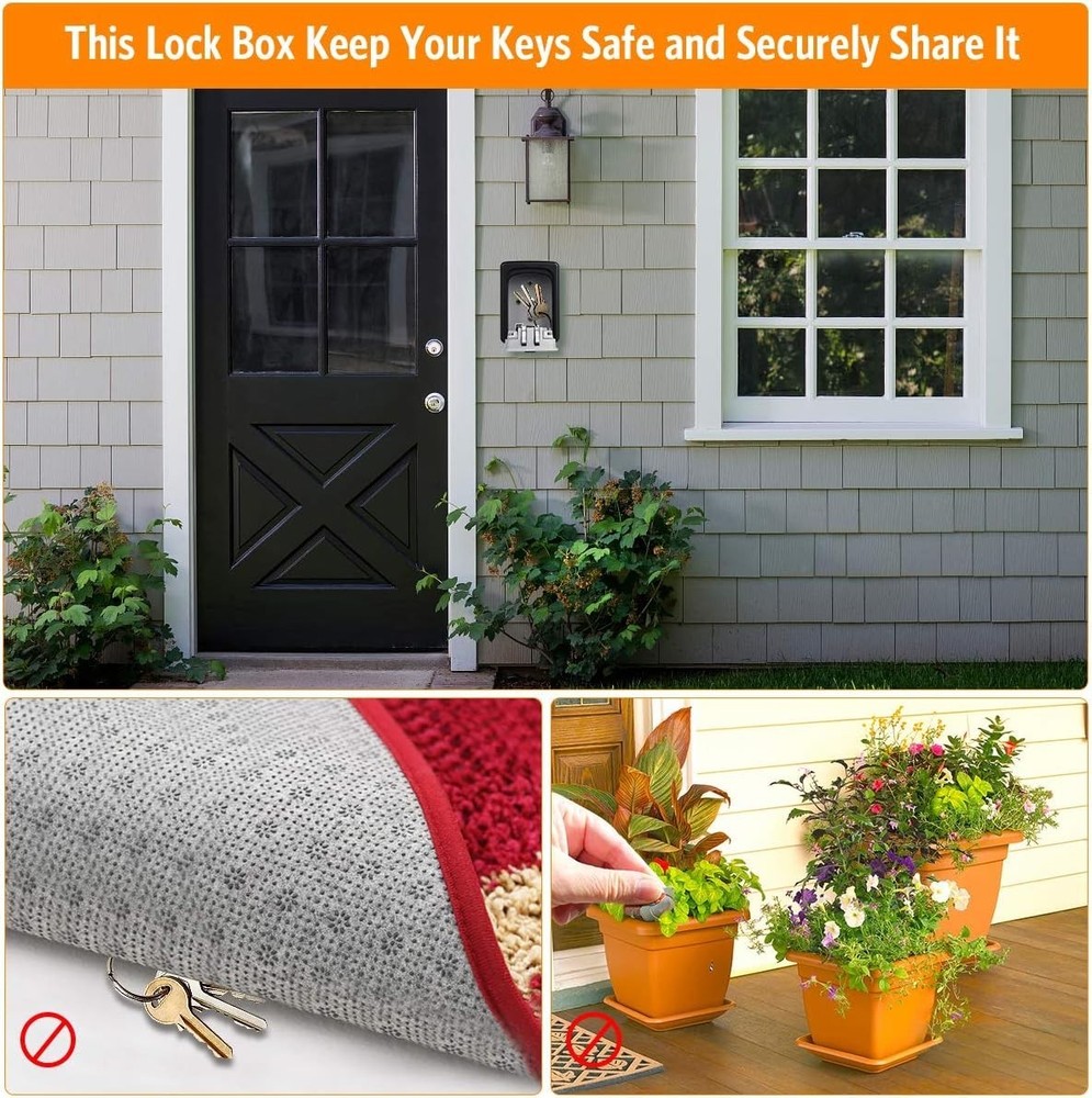 Key Lock Box Wall Mounted, 4 Digit Combination Lockbox for Outside, House Key...