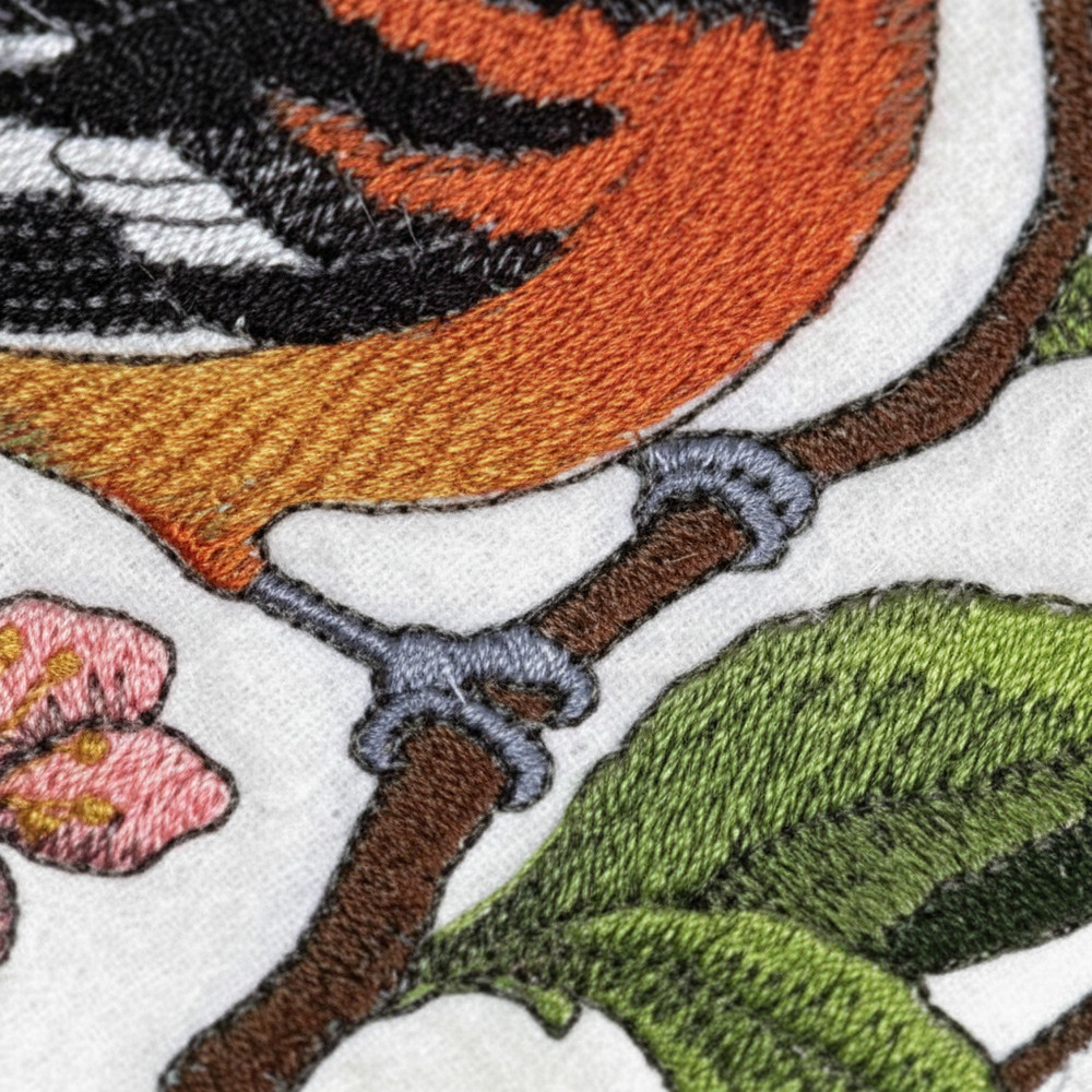 Oriole & Cherry Blossom Circle Embroidered Patch