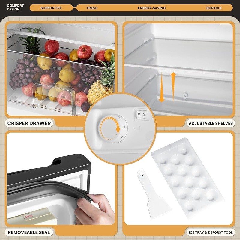 Mini Refrigerator W/ Freezer 7 Temp Settings Energy Efficient Adjustable Shelves