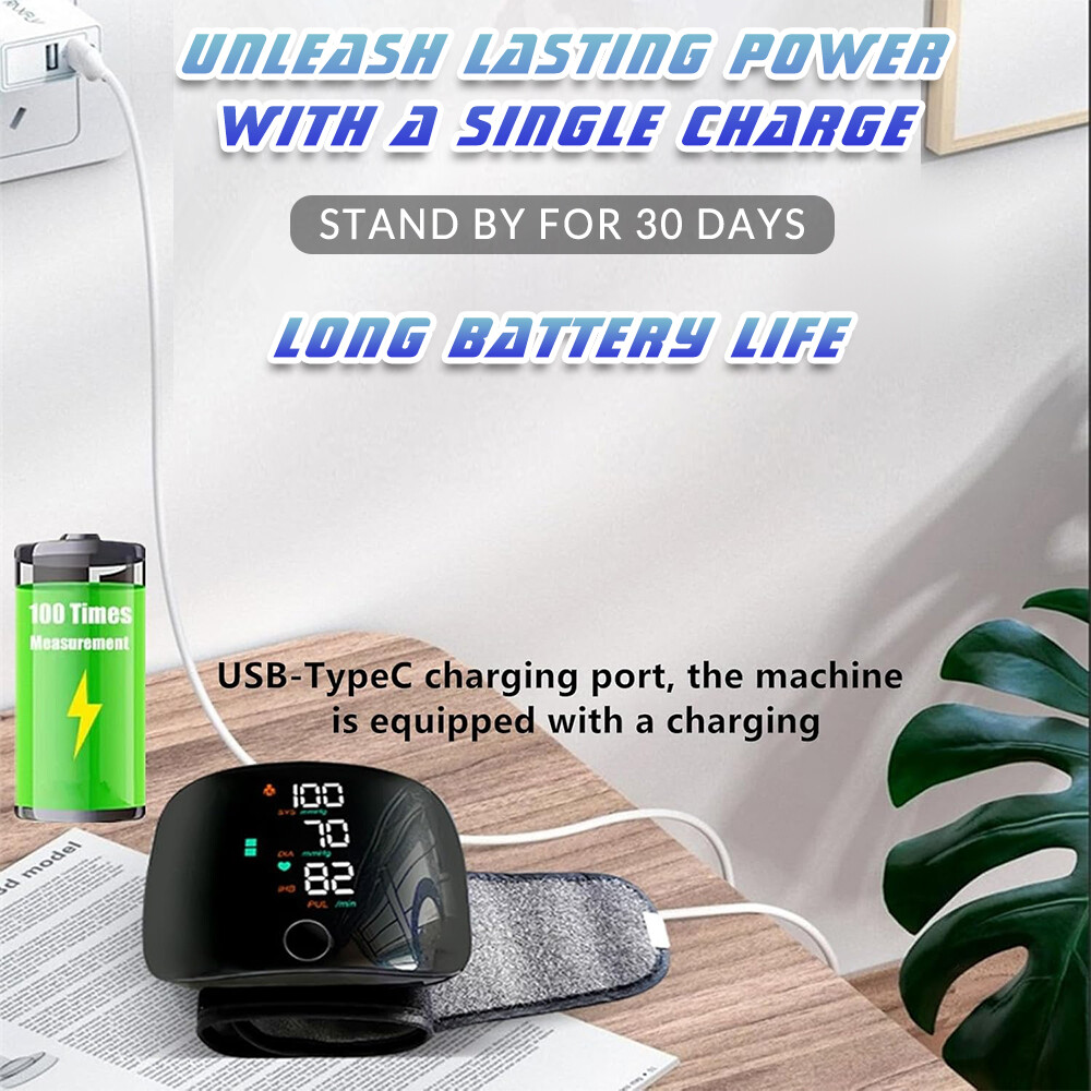 LED Blood Pressure Monitor Wrist Rechargeable Voice Broadcast Heart Rate Machine