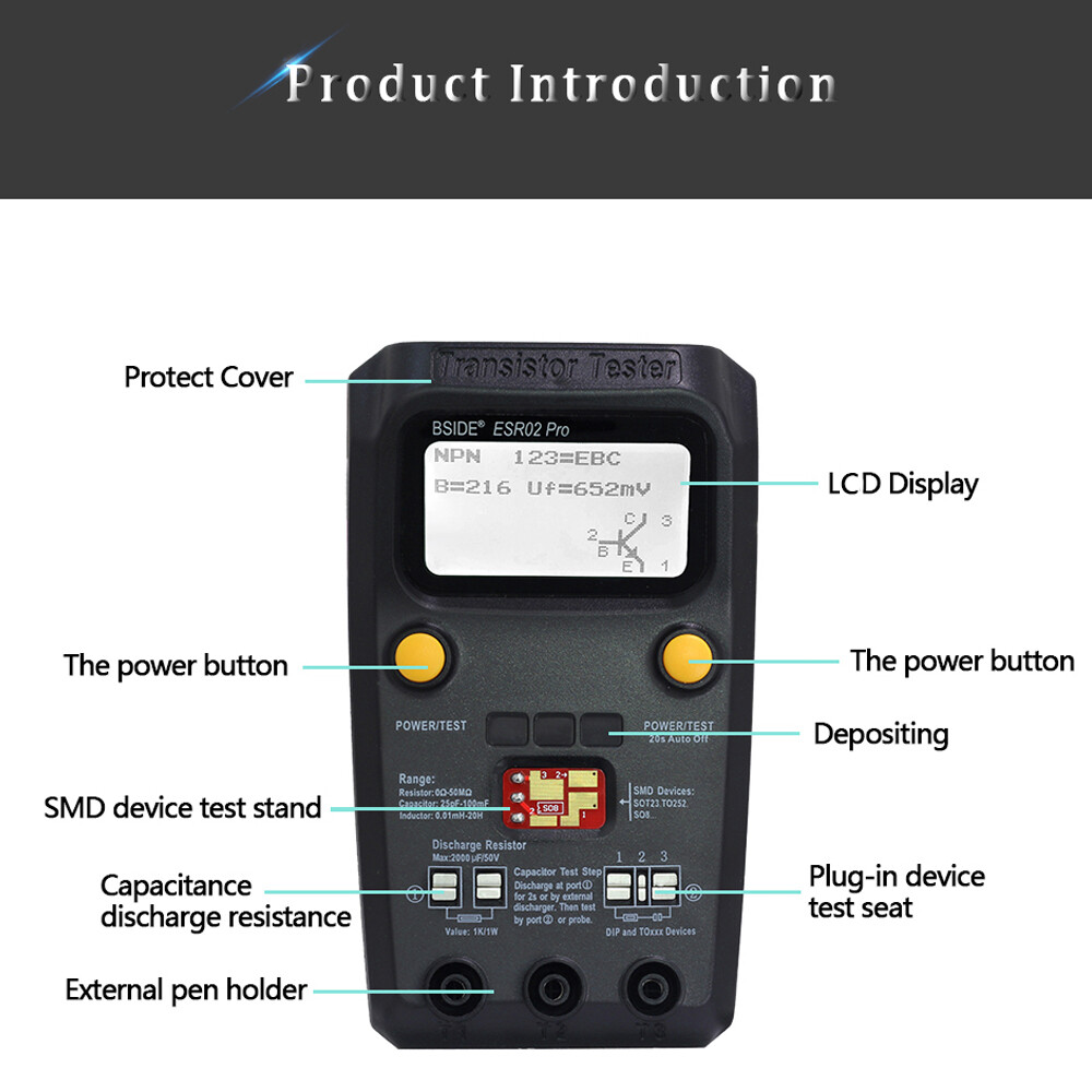 BSIDE ESR02 Pro Transistor Tester Multifunctional Digital Tester Diode Q4S5
