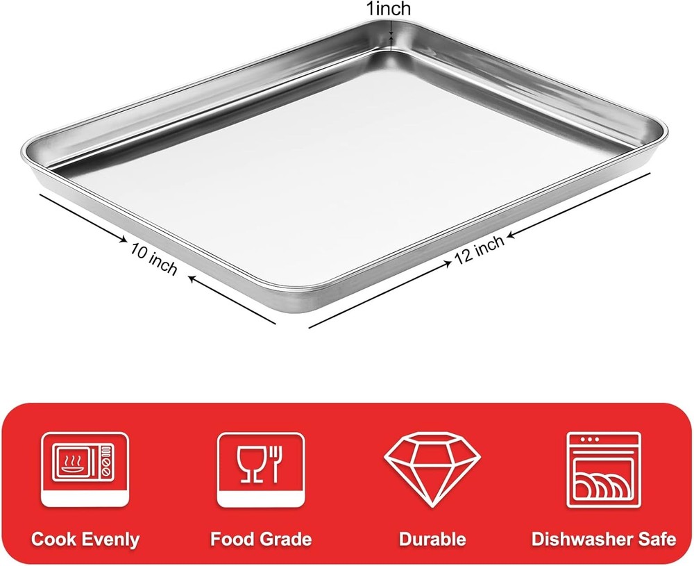 Cookie Sheets for Baking, Stainless Steel Baking Sheet 12inch, Silver