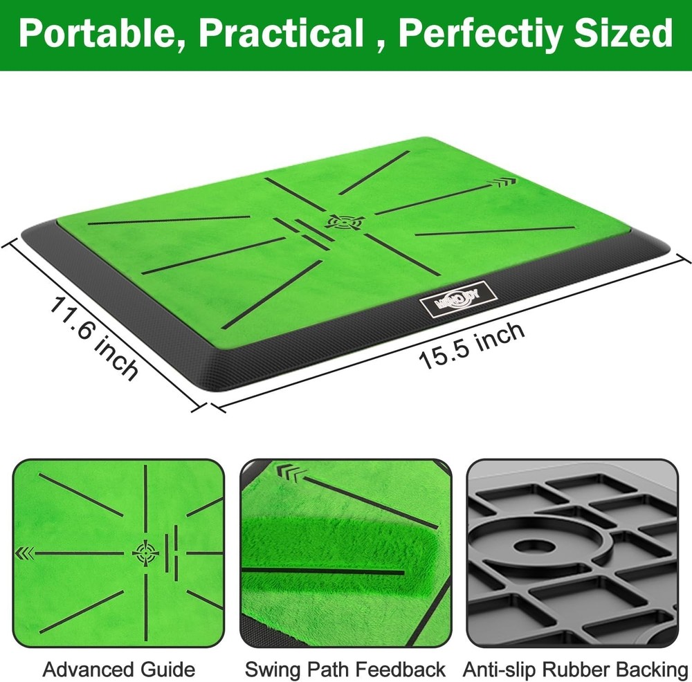 Golf Hitting Mat with Golf Tees - Golf Practice Mat for Swing Path Feedback D...